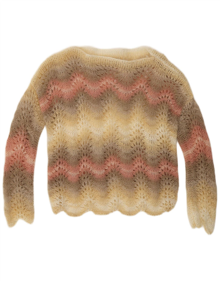 ВИНТАЖНЫЙ женский джемпер с вырезом «лодочка», Великобритания, 14, средний, в разноцветную полоску