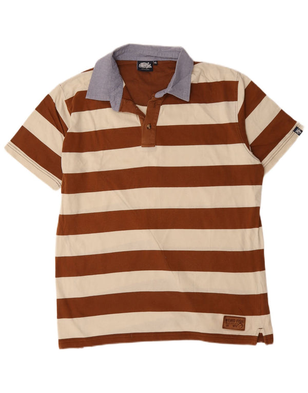 Weird Fish Mens Rugby Polo Shirt XL Brown Striped Cotton