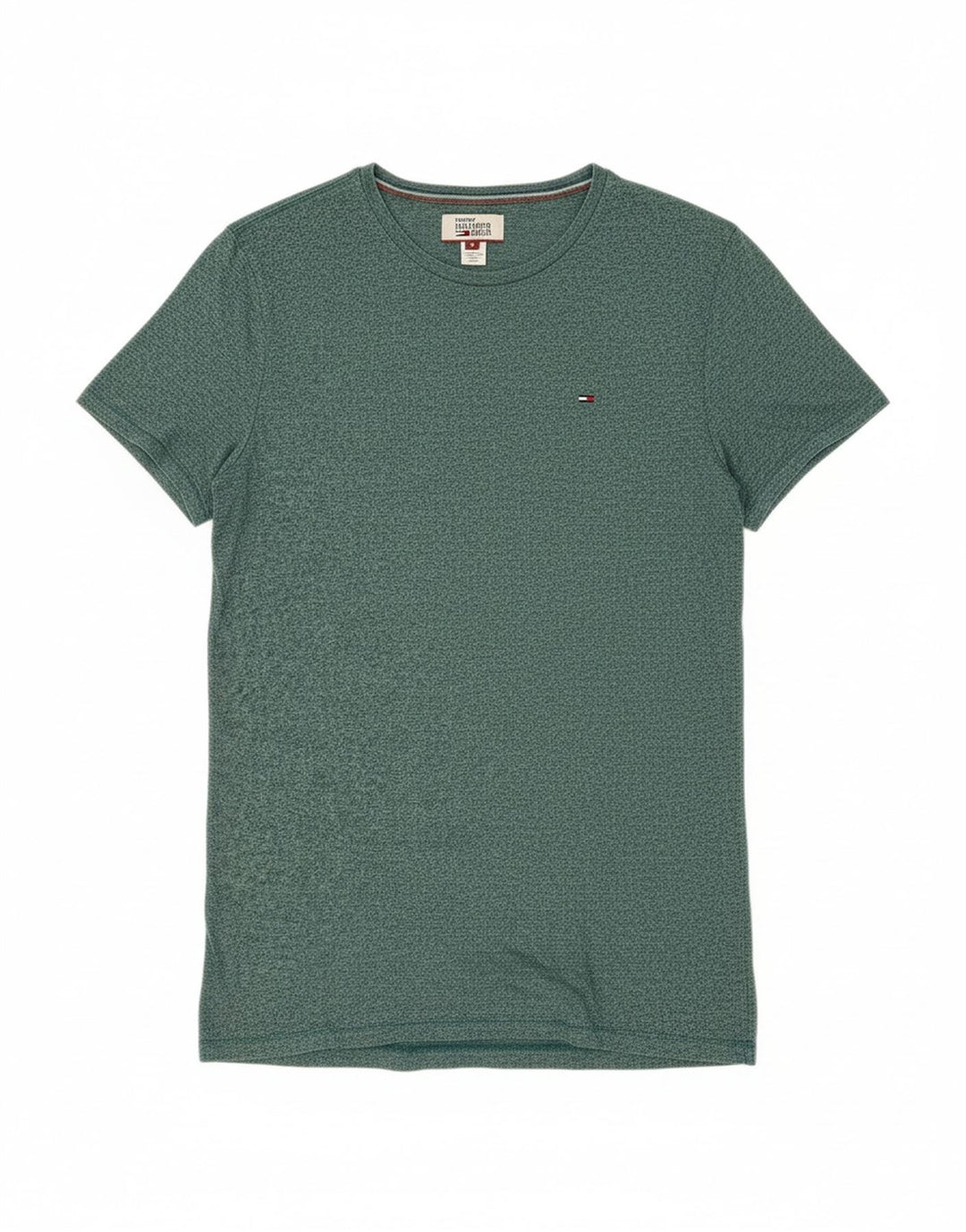 TOMMY HILFIGER Mens T-Shirt Top Medium Green Flecked Cotton