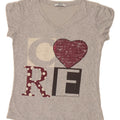 LIU JO Womens Graphic T-Shirt Top UK 12 Medium Grey Spotted Vintage Liu Jo and Second-Hand Liu Jo from Messina Hembry 