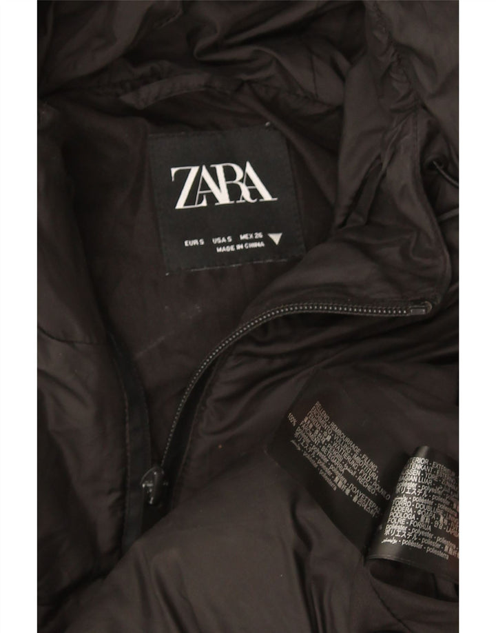 Женская укороченная стеганая куртка оверсайз с капюшоном Zara UK 10, маленький черный полиэстер