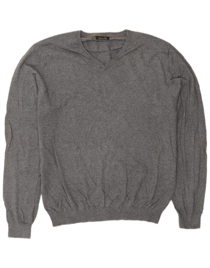 Мужской джемпер с v-образным вырезом Massimo Dutti XL, серый хлопок