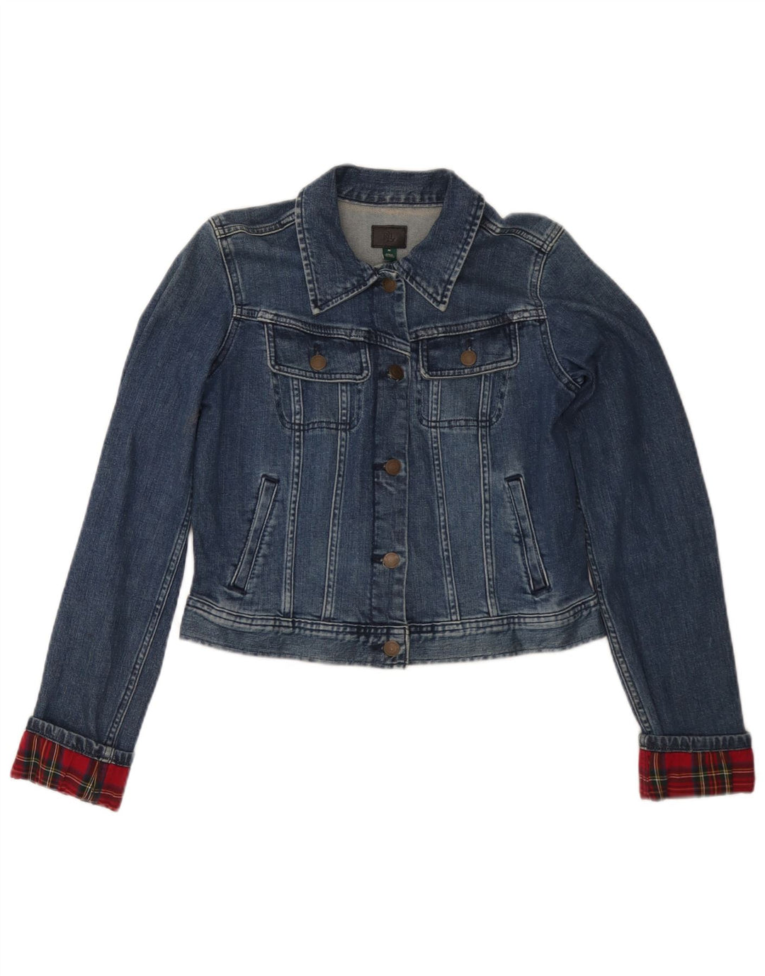 Женская укороченная джинсовая куртка Ralph Lauren UK 12, хлопковая синяя клетка среднего размера