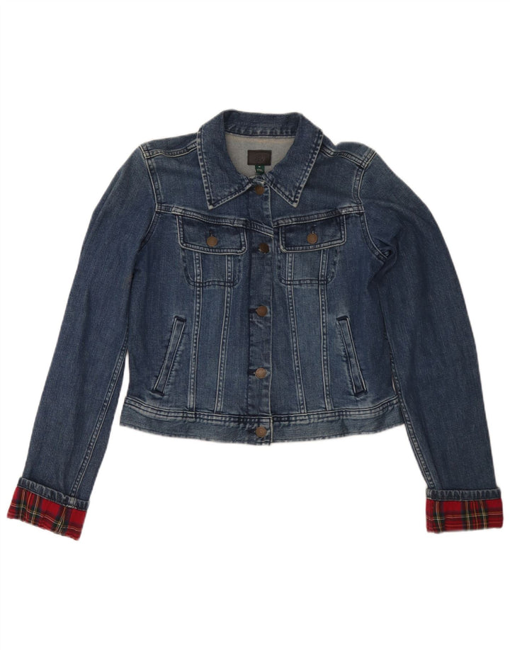 Женская укороченная джинсовая куртка Ralph Lauren UK 12, хлопковая синяя клетка среднего размера