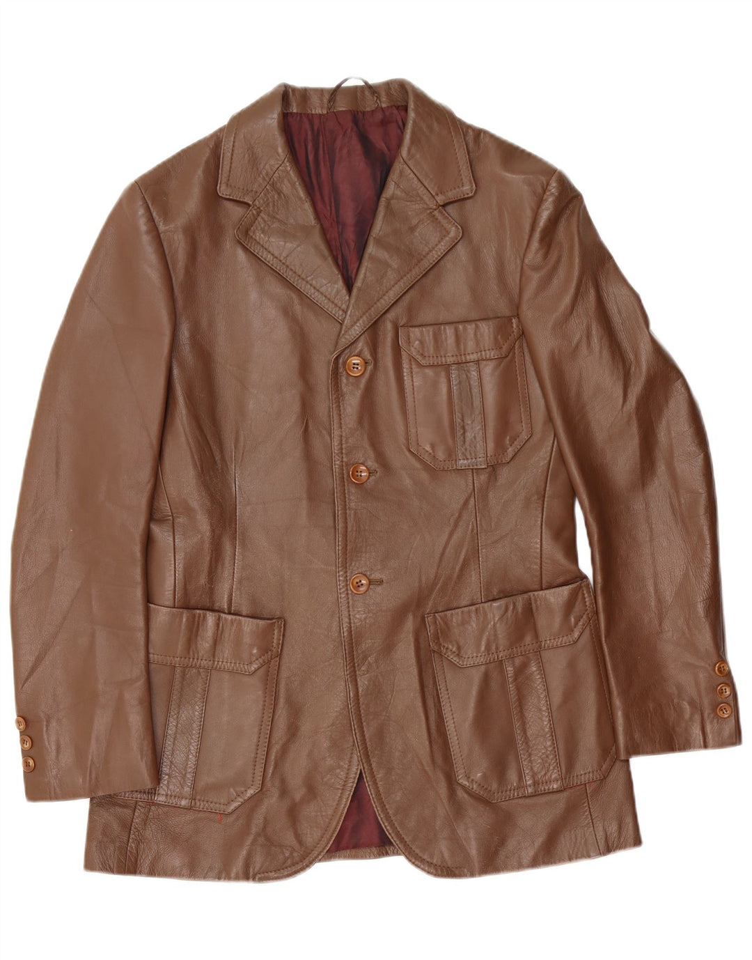 Винтажный мужской кожаный пиджак на 3 пуговицах, большой коричневый замшевый пиджак EU 50