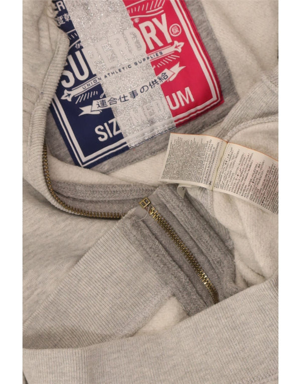 Женский свитер с капюшоном на молнии с графическим рисунком Superdry UK 12, хлопковый средний серый цвет