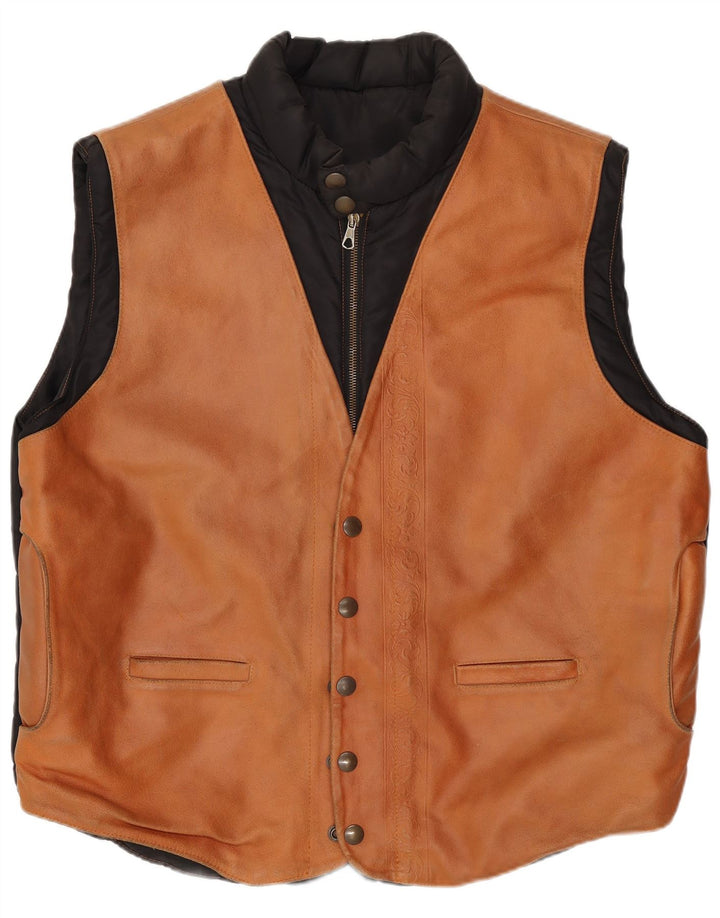 Винтажный мужской кожаный жилет UK 40, большой коричневый кожаный с узором пейсли