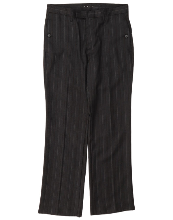 Женские прямые костюмные брюки Sisley IT 48 XL W36 L31, черные шерстяные в тонкую полоску