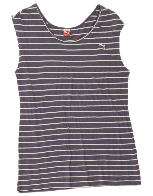 Puma Womens Vest Top UK 16 Large Navy Blue Striped Cotton
