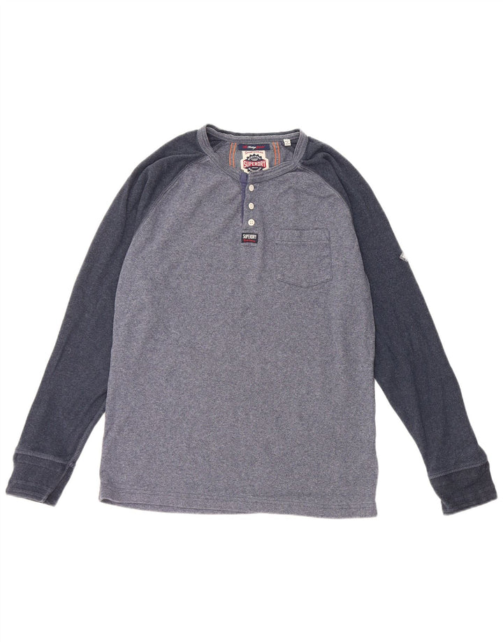 Мужской топ Superdry с длинным рукавом XL, синий, хлопок с цветными блоками