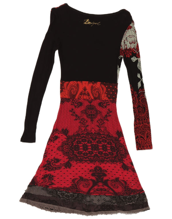 Женское платье трапециевидного силуэта с длинными рукавами Desigual UK 6 XS, красное с пейсли