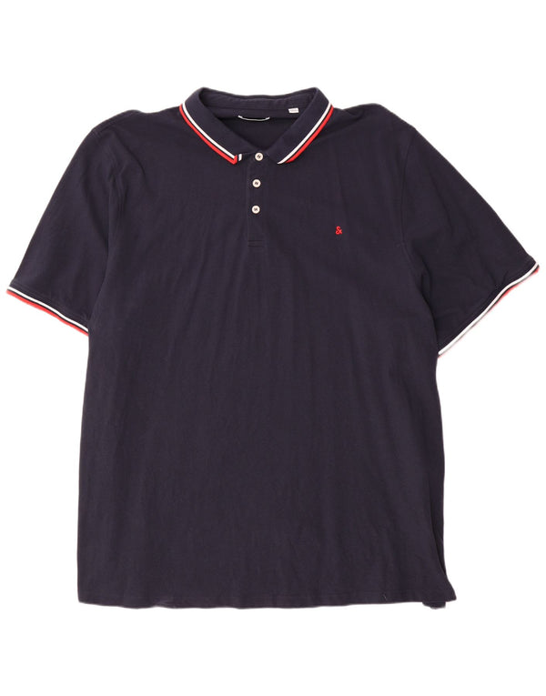 Мужская рубашка-поло Jack & Jones 5XL, хлопковая темно-синяя полоска