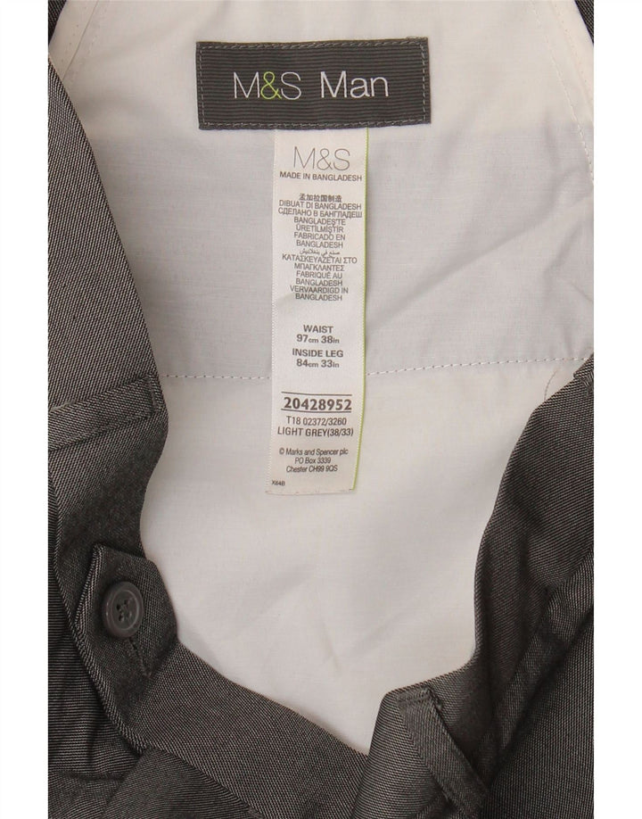 Мужские прямые костюмные брюки Marks & Spencer W38 L29 серые из полиэстера