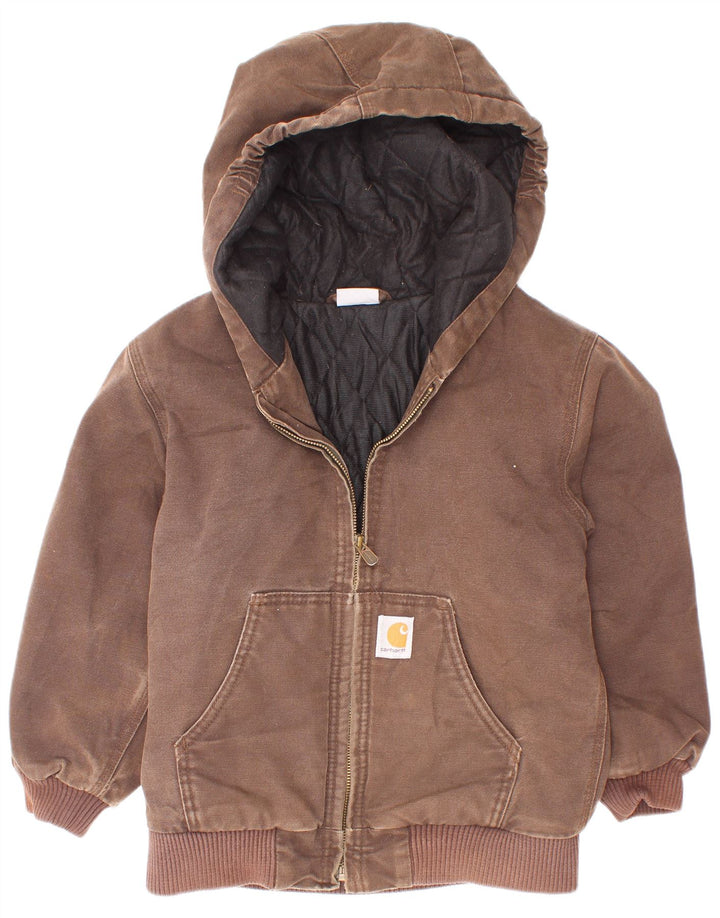 Куртка-бомбер Carhartt для мальчиков с капюшоном, 7–8 лет, маленькая, коричневая, хлопковая