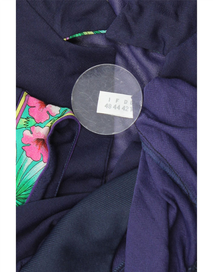 Женская укороченная блузка VINTAGE IT 48 XL Темно-синяя с цветочным принтом