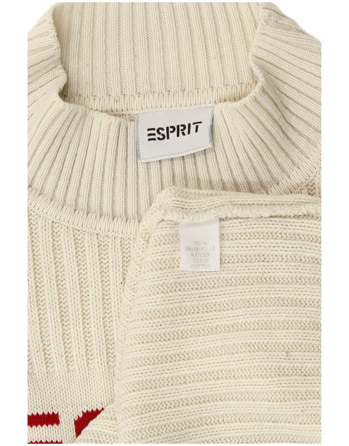 Женский джемпер с высоким воротом и рисунком Esprit UK 14, средний белый хлопок, хлопок