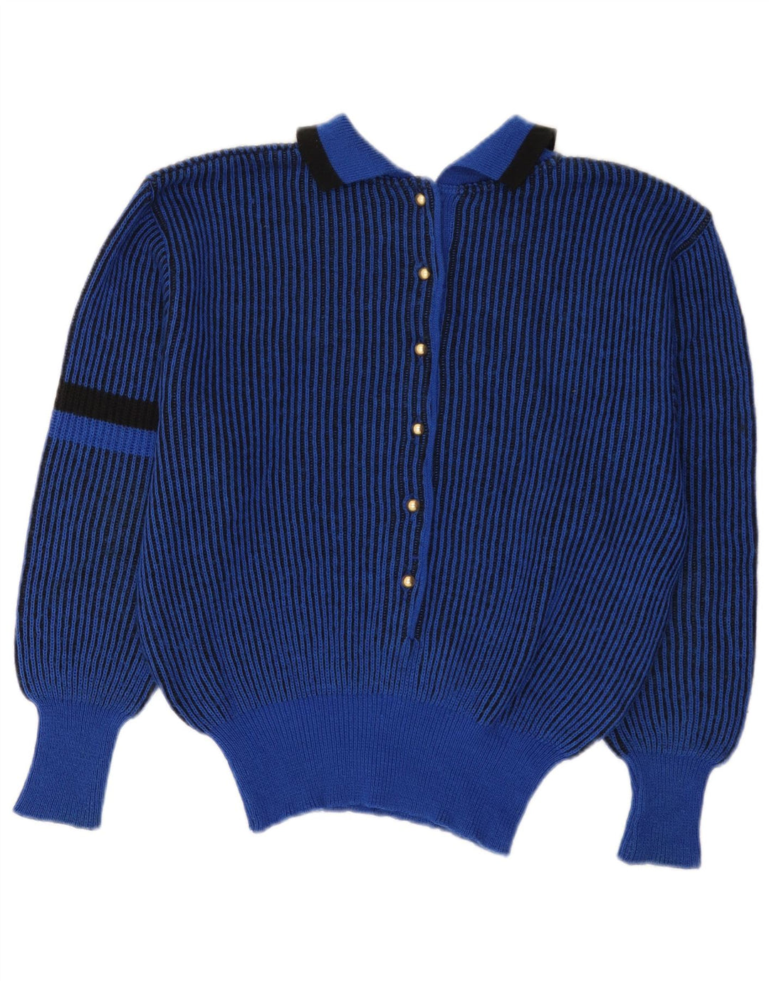 Женский свитер с воротником поло VINTAGE UK 12, средний синий в полоску
