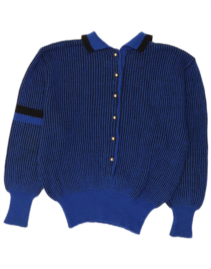 Женский свитер с воротником поло VINTAGE UK 12, средний синий в полоску
