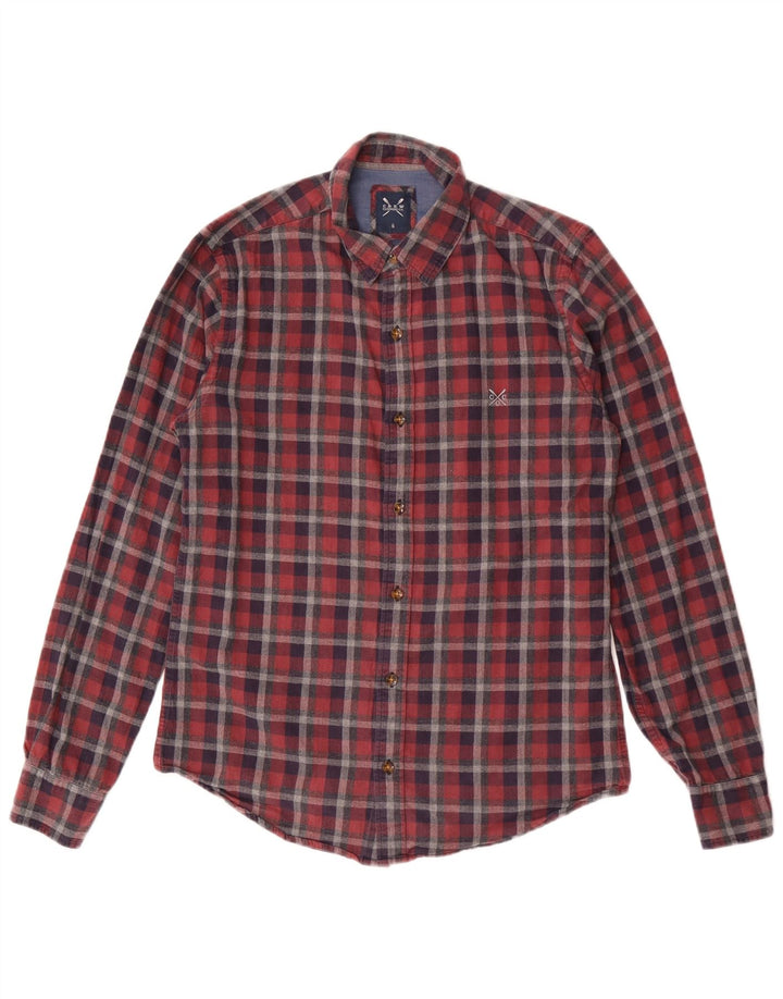 Crew Clothing Мужская фланелевая рубашка маленького размера из хлопка в красную клетку