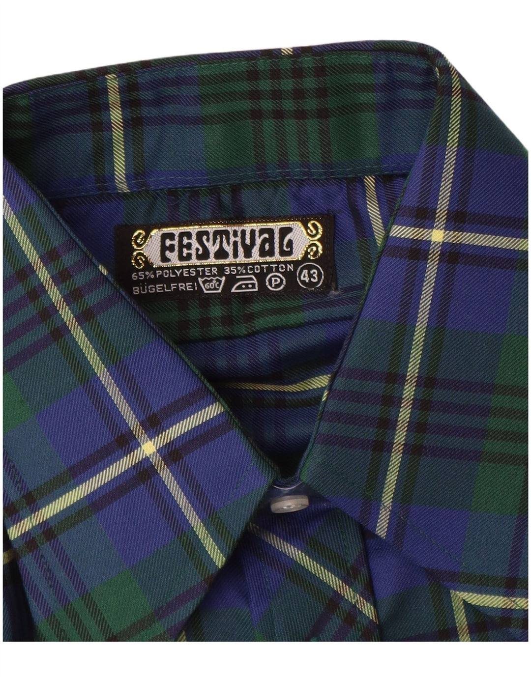 Винтажная мужская фланелевая рубашка, размер 43 XL, синяя клетка из полиэстера