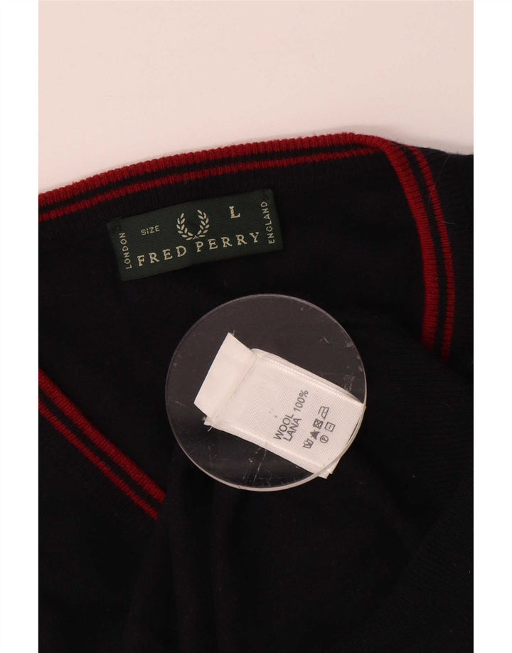 Мужской джемпер с v-образным вырезом Fred Perry, большой темно-синий шерстяной свитер