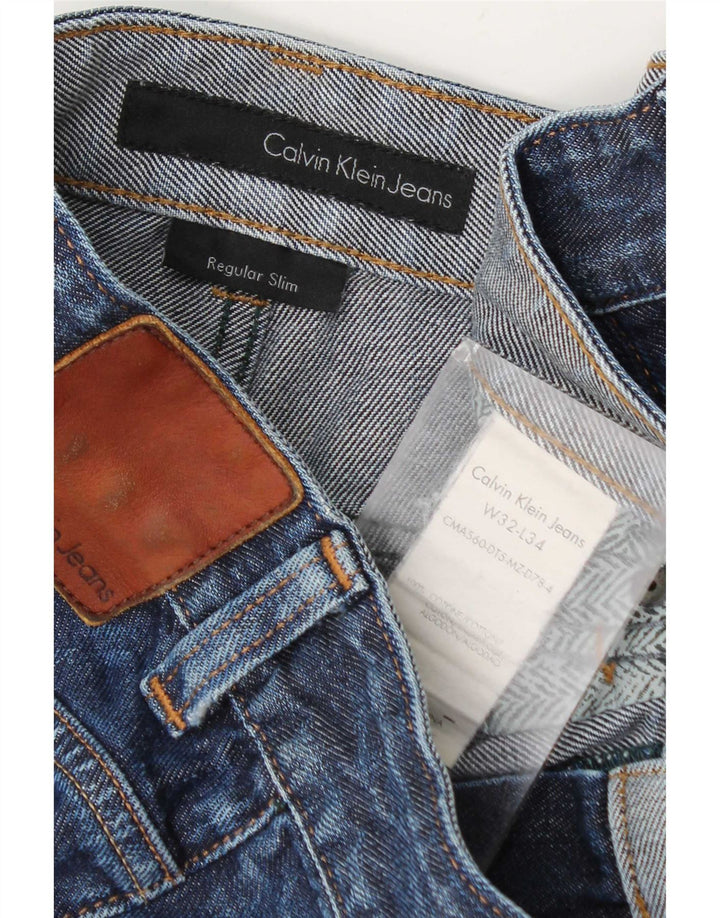 Мужские потертые узкие джинсы Calvin Klein Regular W32 L34, синий хлопок