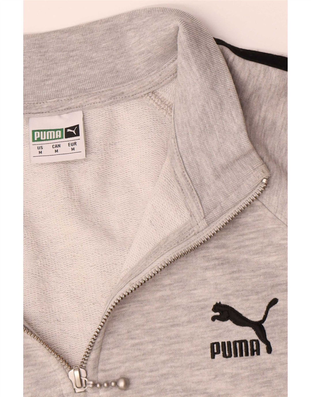 Мужской свитшот с воротником на молнии Puma, хлопковый джемпер среднего серого цвета с крапинками