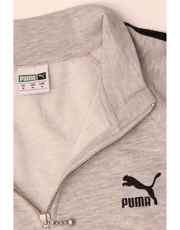 Мужской свитшот с воротником на молнии Puma, хлопковый джемпер среднего серого цвета с крапинками