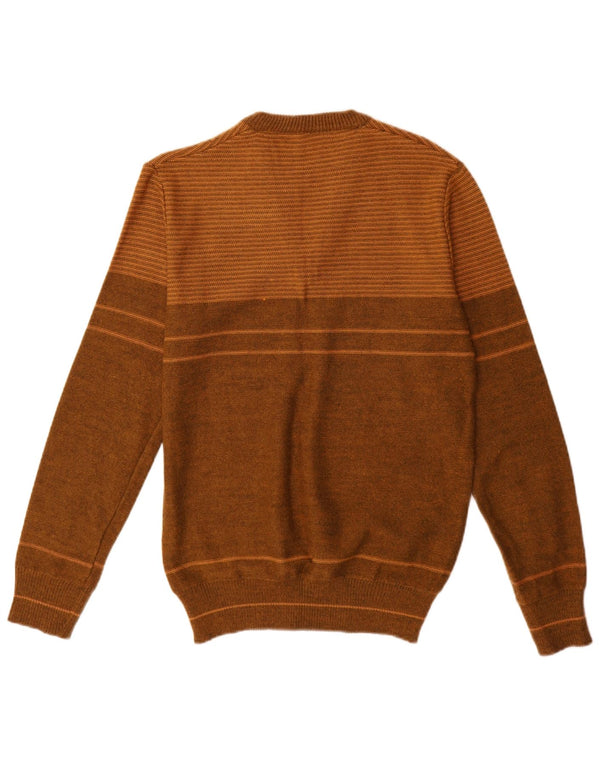 Винтажный мужской джемпер с v-образным вырезом, средний коричневый полосатый акриловый свитер