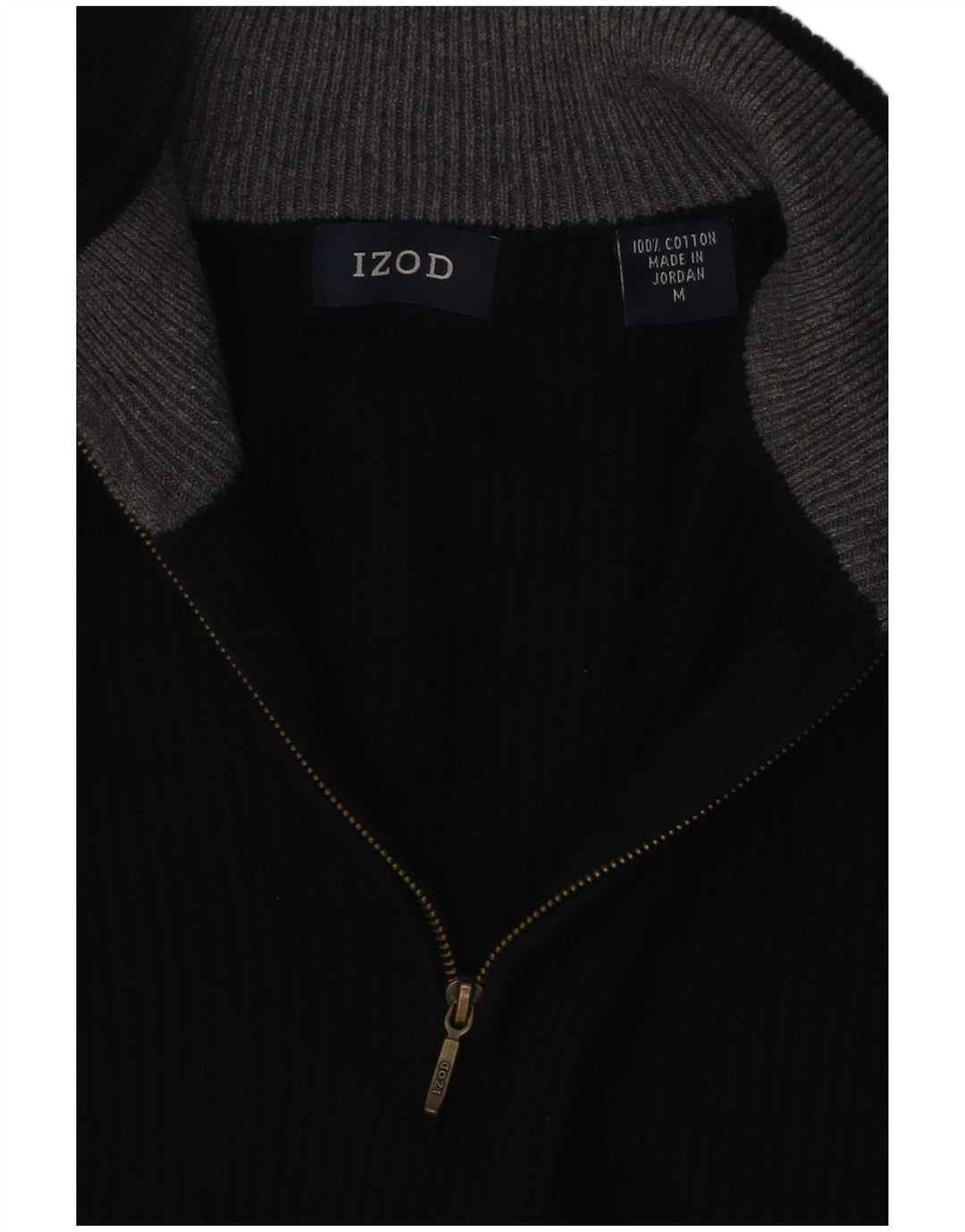 IZOD Мужской джемпер с воротником на молнии, средний черный хлопковый свитер