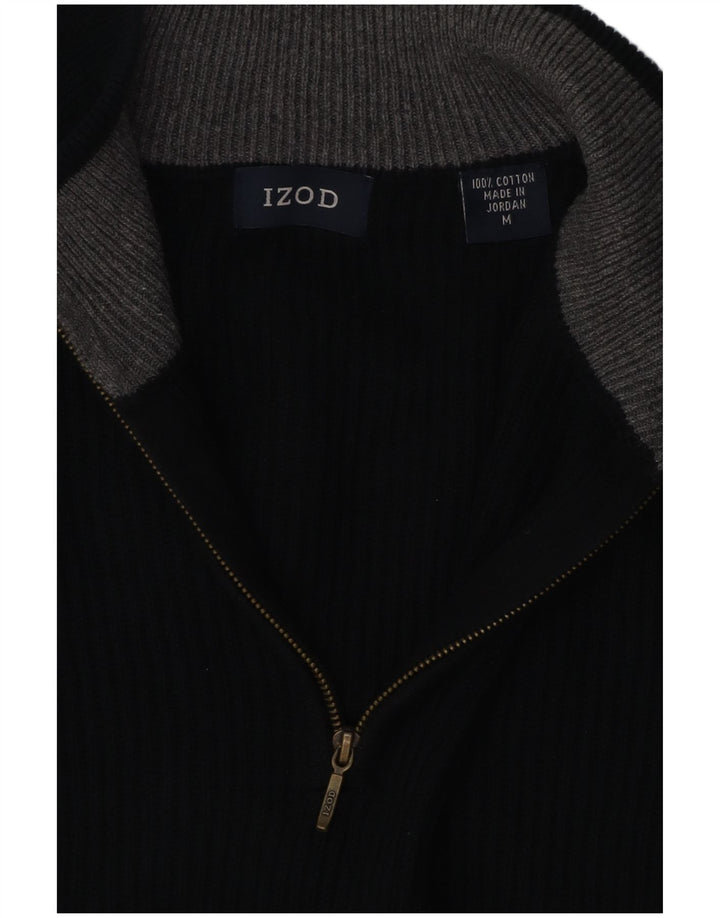 IZOD Мужской джемпер с воротником на молнии, средний черный хлопковый свитер
