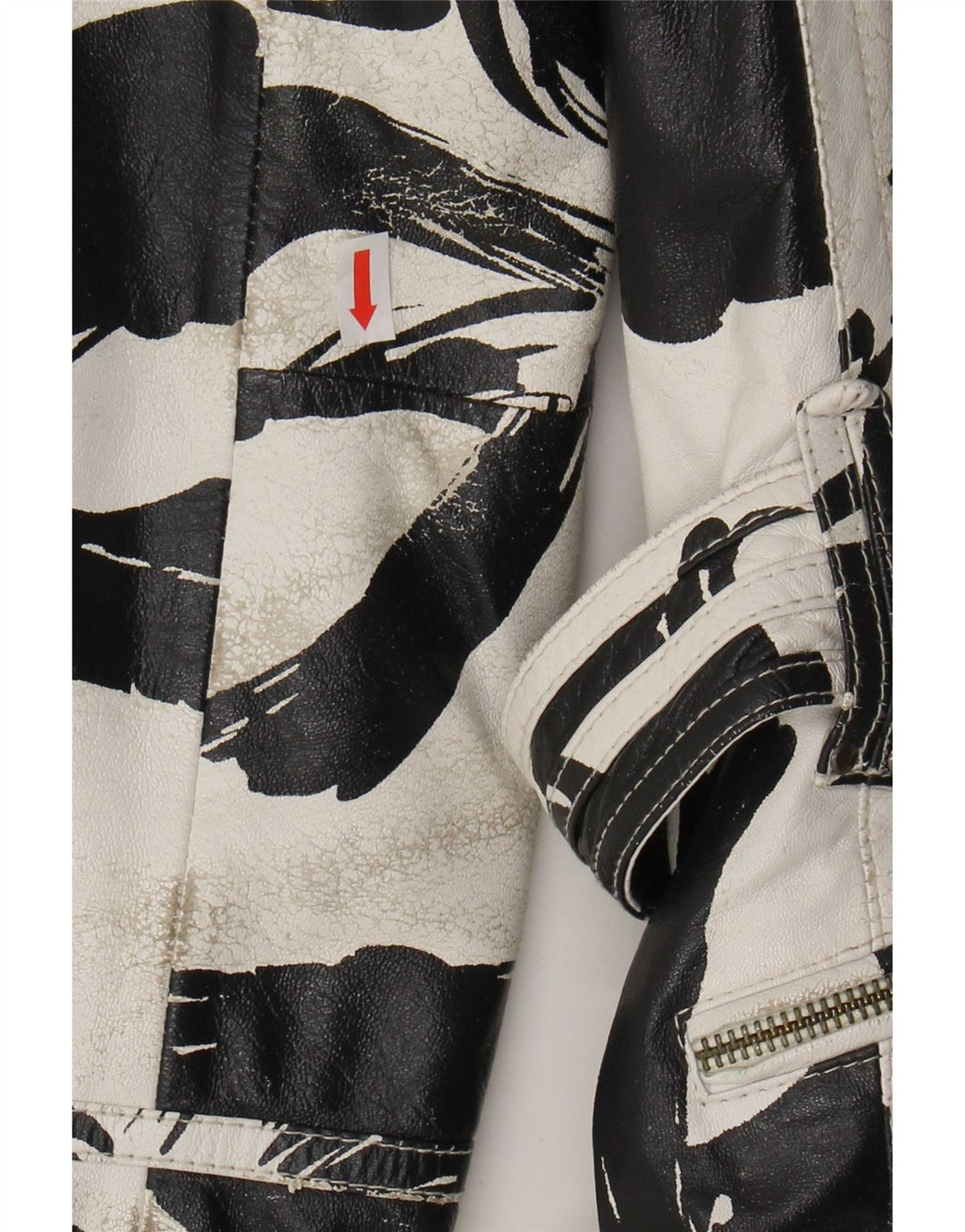 VINTAGE Womens Loose Fit Abstract Pattern Jacket IT 40 Small White Leather Vintage Vintage and Second-Hand Vintage from Messina Hembry 