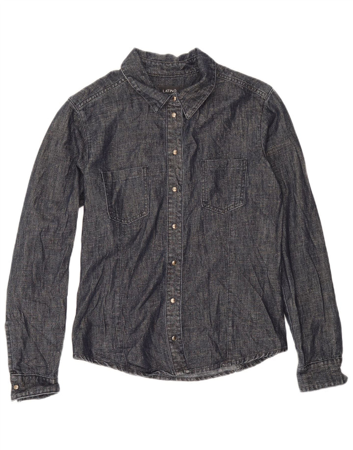 Винтажная женская рубашка UK 12, средний темно-синий