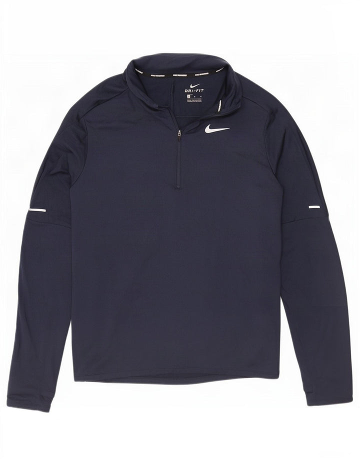 Мужской топ Nike Dri Fit с воротником на молнии и длинными рукавами, средний темно-синий, полиэстер