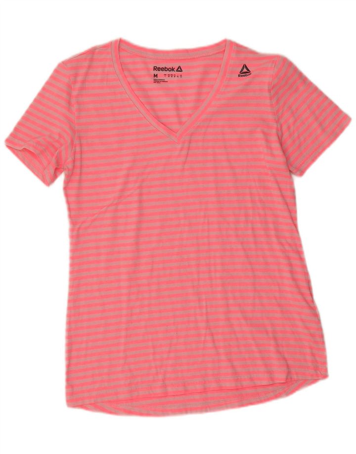 Женская футболка Reebok Top UK 12 Medium Pink Striped Polyester