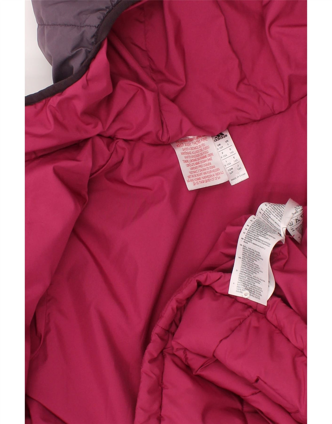 Утепленная куртка Adidas для мальчиков с капюшоном 9–10 лет, розовая, полиэстер с цветными блоками