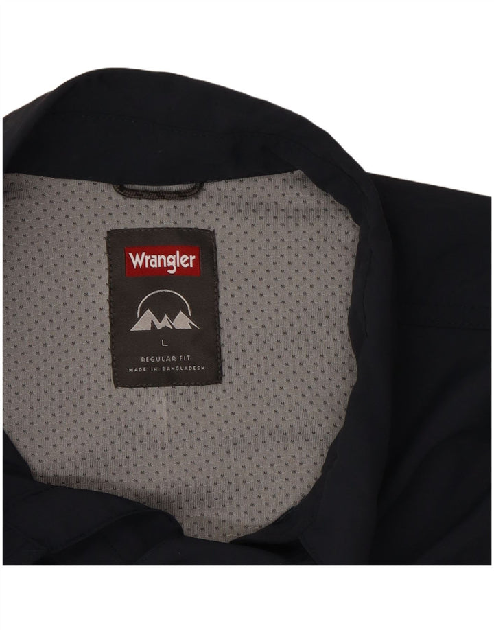 WRANGLER Mens Regular Fit Short Sleeve Shirt Large Navy Blue Nylon