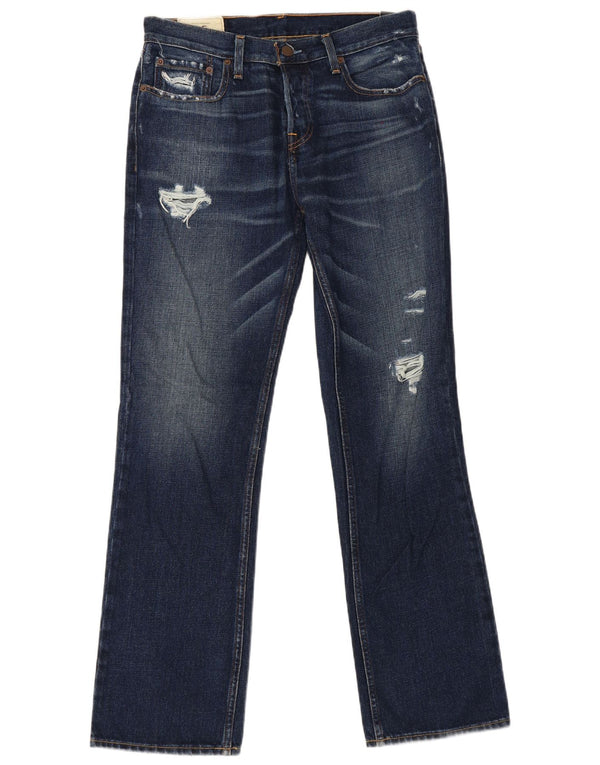 Мужские потертые джинсы Hollister Bootcut W32 L32, синий хлопок