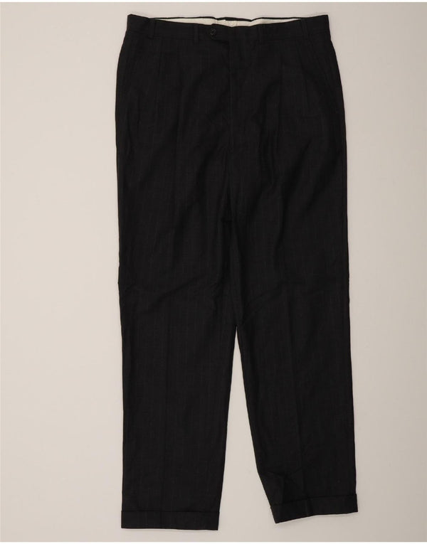 Aquascutum Мужские костюмные брюки с привязкой, большие W34 L32, серые шерстяные в тонкую полоску