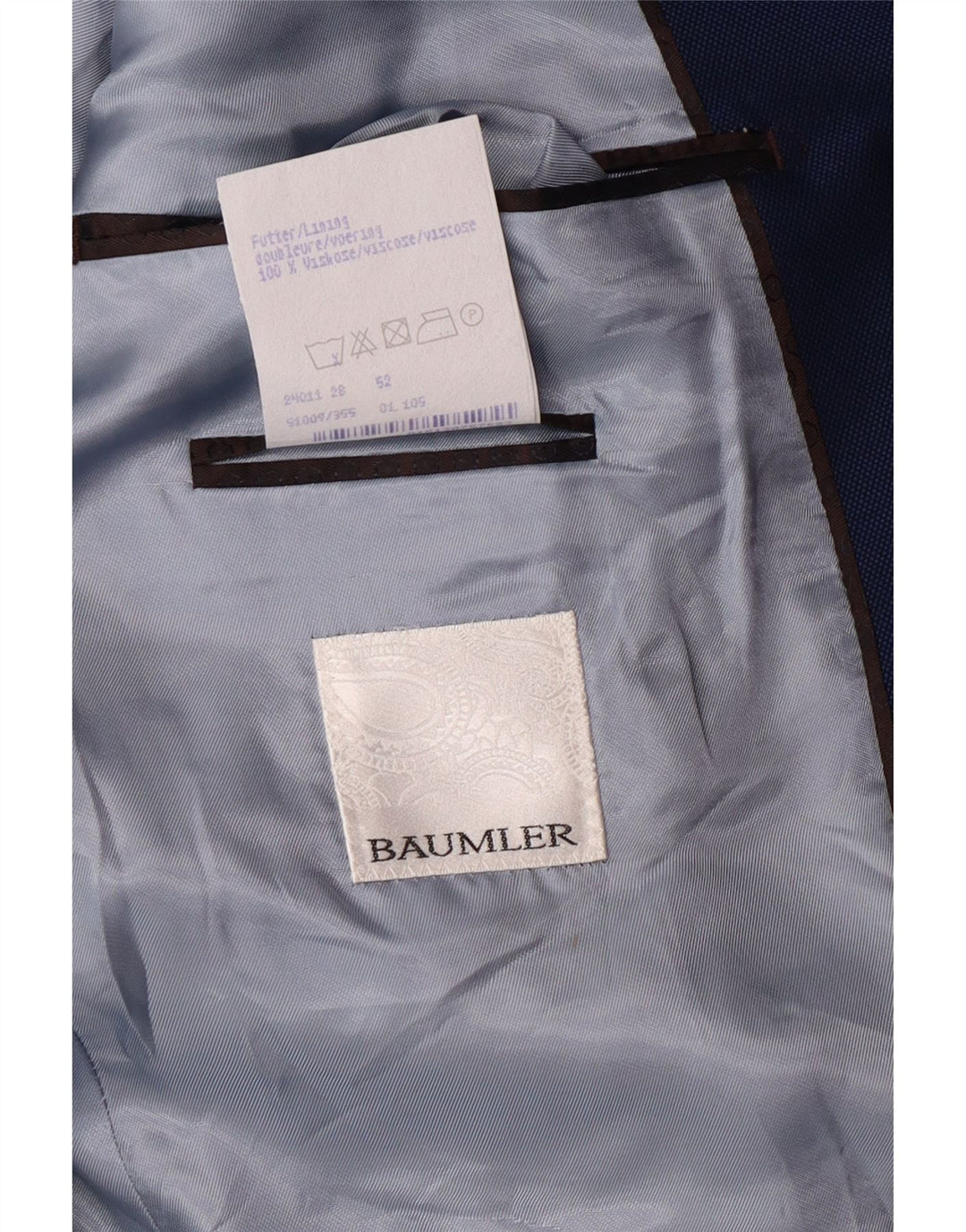 Мужской костюм из двух предметов Baumler IT 52 XL W38 L29 темно-синий из натуральной шерсти с 2 пуговицами