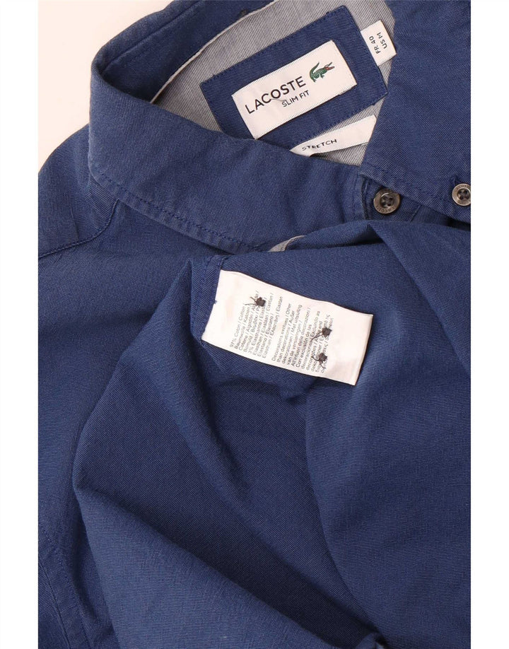 Мужская рубашка приталенного кроя Lacoste, размер 40, средний темно-синий, хлопок