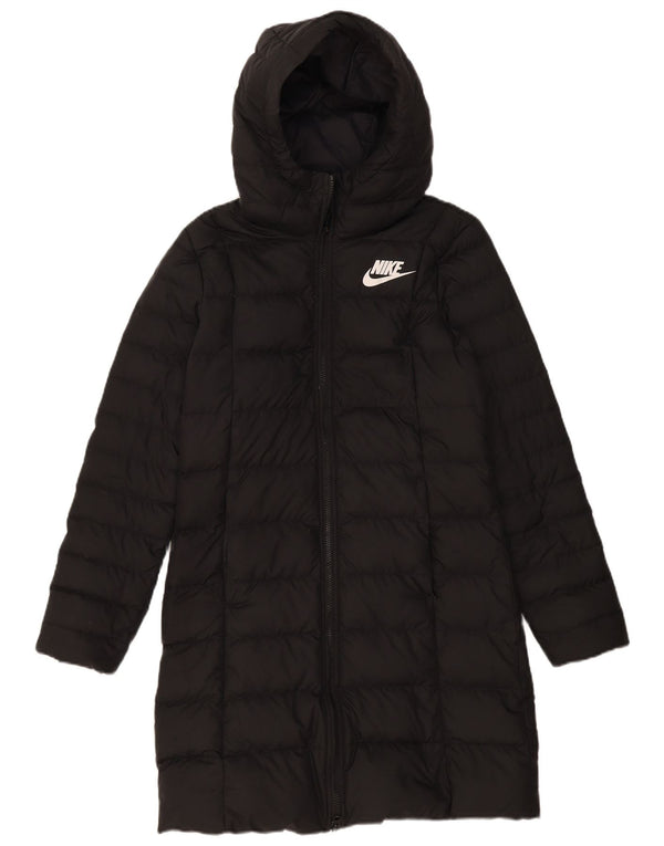 Женское стеганое пальто с капюшоном Nike UK 10, маленький черный полиэстер