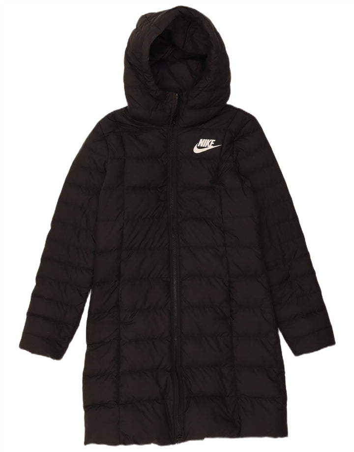 Женское стеганое пальто с капюшоном Nike UK 10, маленький черный полиэстер