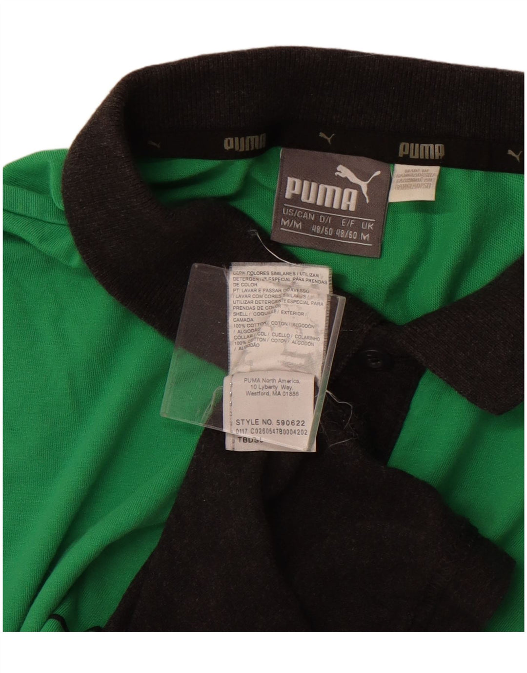 Мужская рубашка-поло Puma среднего зеленого цвета из хлопка с цветными блоками