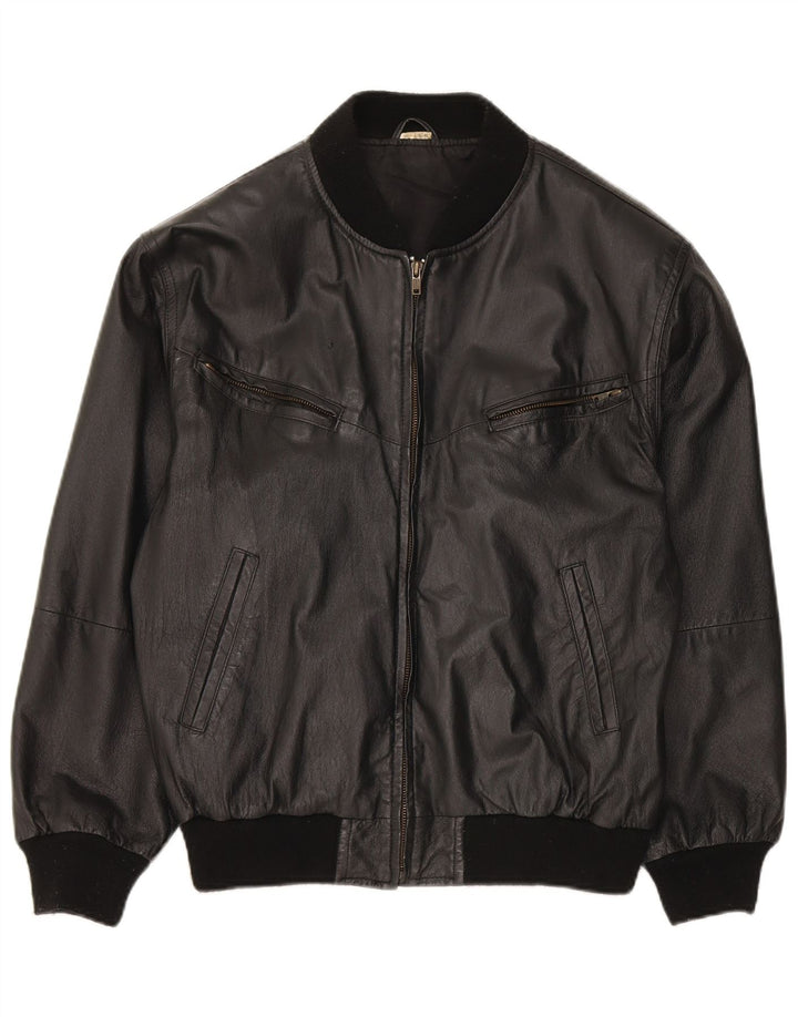 Винтажная женская кожаная куртка свободного кроя EU 38, средняя черная кожа