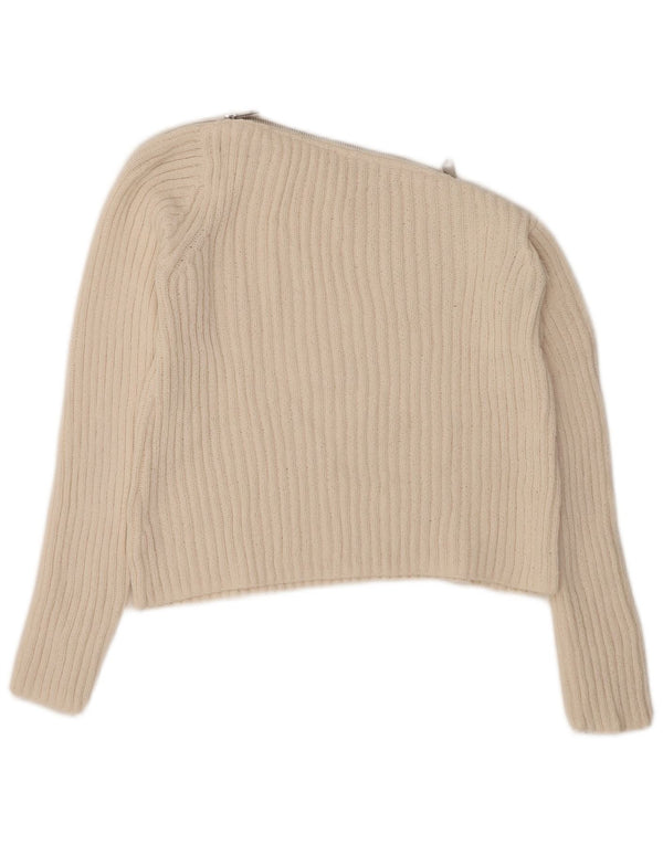 Женский укороченный джемпер с вырезом лодочкой ZARA UK 12, средний цвет: белый, полиэстер