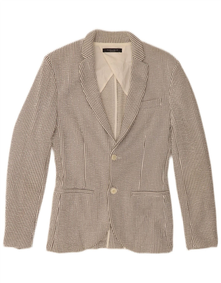 ZARA Mens 2 Button Blazer Jacket UK 36 Small Grey Striped Polyester