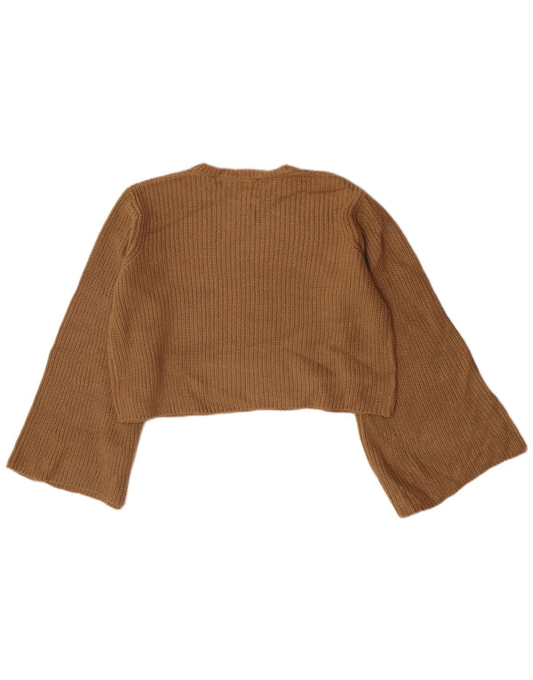 Женский укороченный джемпер с круглым вырезом Zara UK 14, средний бежевый акрил