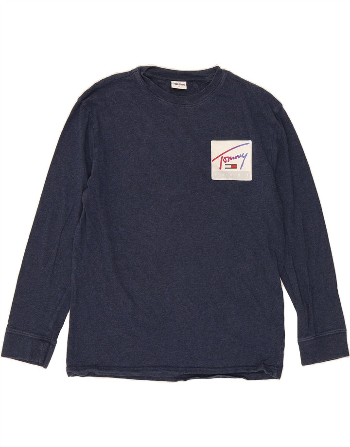 TOMMY HILFIGER Mens Graphic Top Long Sleeve Medium Navy Blue Cotton Vintage Tommy Hilfiger and Second-Hand Tommy Hilfiger from Messina Hembry 
