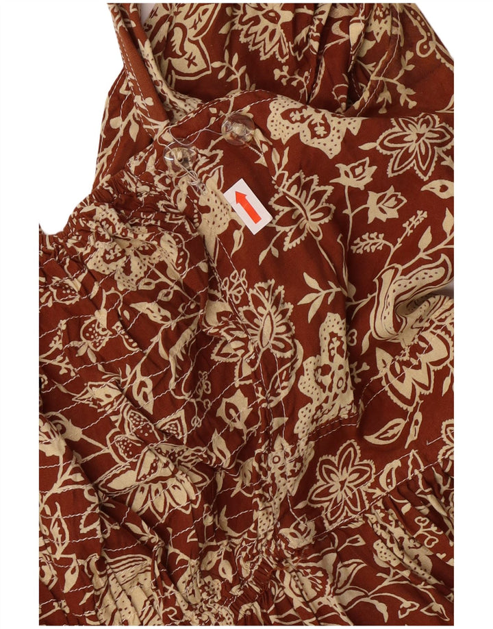 Женское платье трапециевидного силуэта без рукавов Express UK 12, вискоза среднего коричневого цвета с цветочным принтом